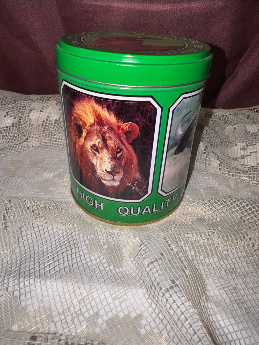 Kenya Green Acres Elephant Lion Cheetah Decorative Tea Tin Canister